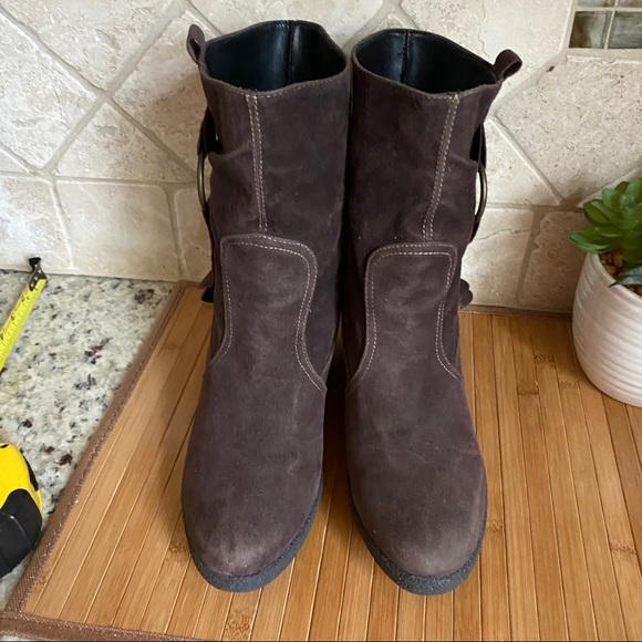 ENIGMA BROWN ANKLE BOOTS WEDGE HEEL - Picture 5 of 11